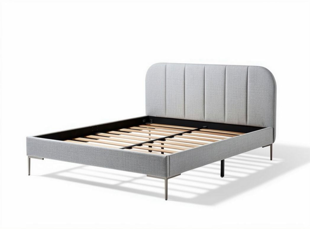 Letto matrimoniale in tessuto beige con testiera ondulata dimensioni 200 x 160 x 40cm
