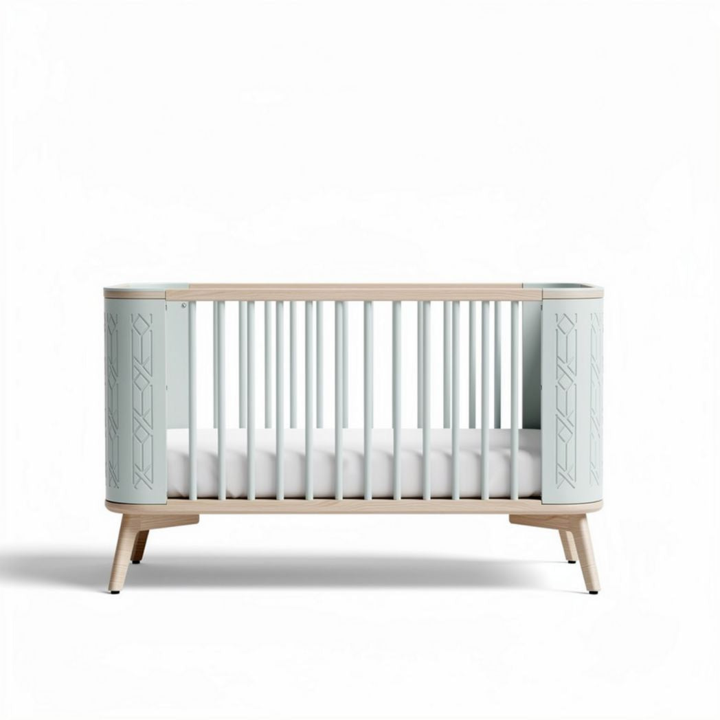 Culla in legno naturale con finitura verde e materasso 120 x 60 x 90cm