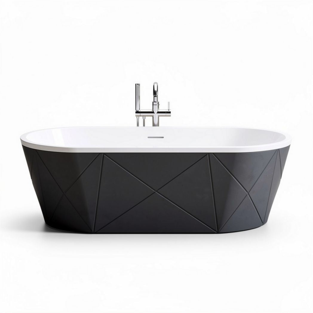 Vasca da bagno in acrilico bianco e nero 170 x 75 x 55cm design geometrico