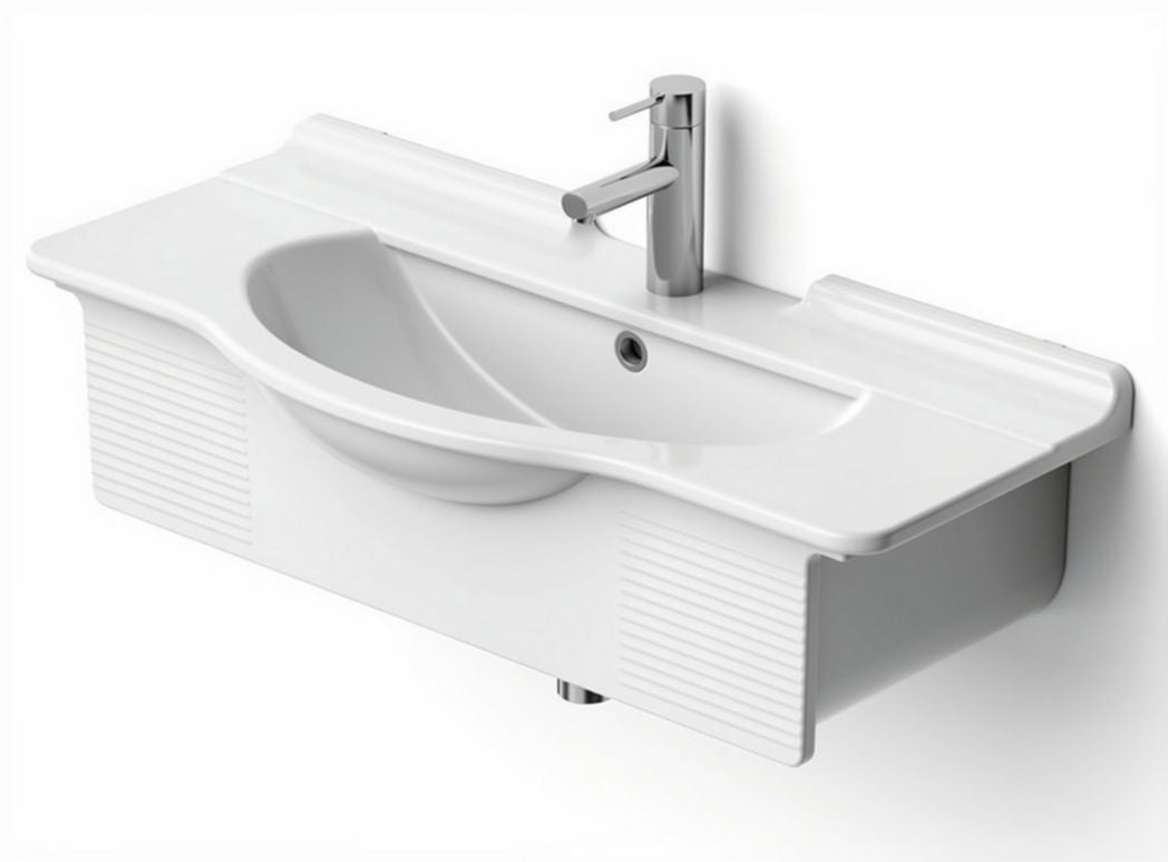 Lavabo da parete in ceramica bianca con miscelatore e design moderno 80 x 50 x 10cm