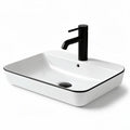 Lavabo da appoggio quadrato bianco con bordi neri 50 x 35 x 15cm