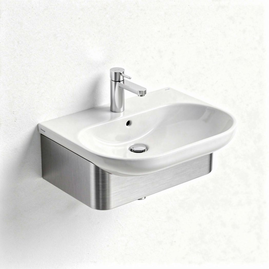 Lavabo sospeso in ceramica bianca con mobile in acciaio inox 60 x 40 x 15cm