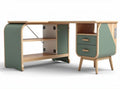 Scrivania angolare in legno con cassetti e ripiani 150 x 70 x 75cm verde e naturale