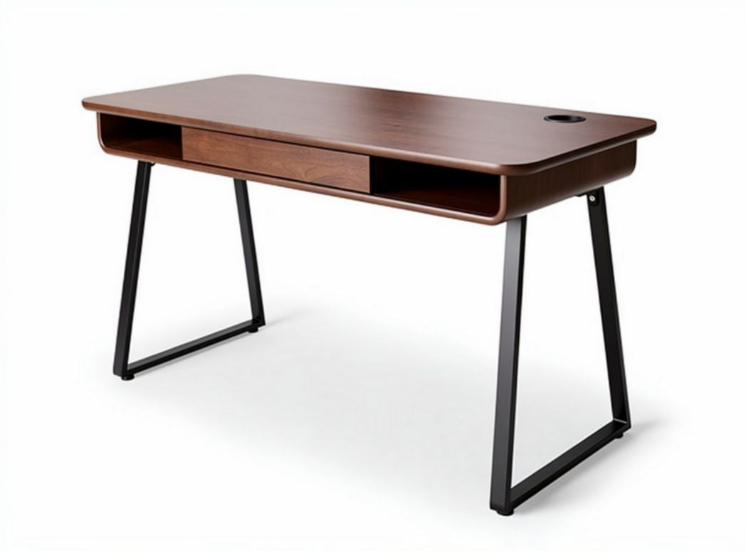 Scrivania in legno marrone con struttura in metallo dimensioni 140 x 70 x 75cm