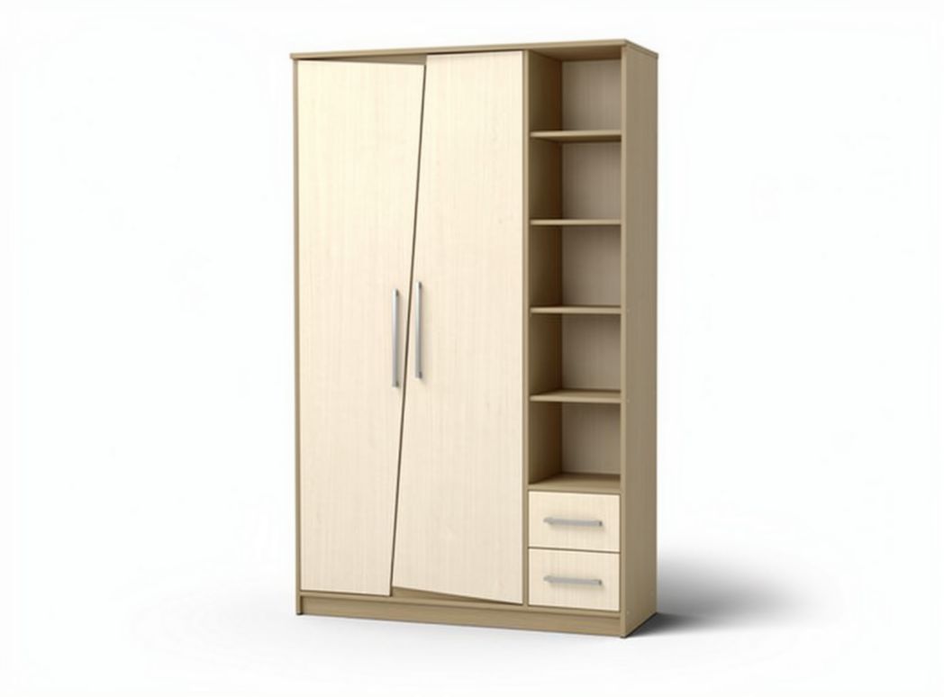 Armadio in legno bianco con scaffali e cassetti dimensioni 150 x 80 x 200cm