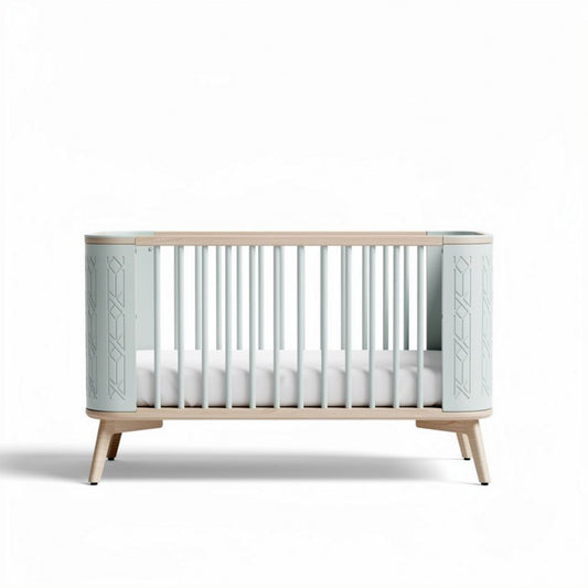 Culla in legno naturale con finitura verde e materasso 120 x 60 x 90cm