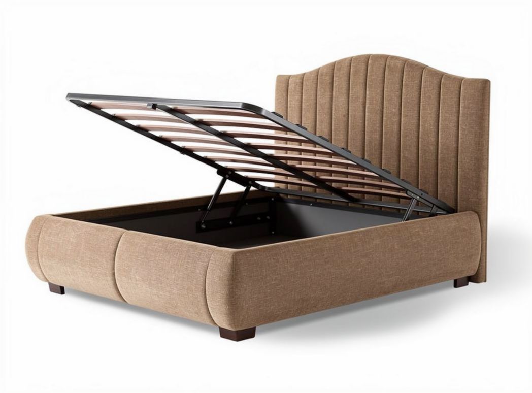 Letto contenitore con testiera imbottita marrone 200 x 160 x 100cm